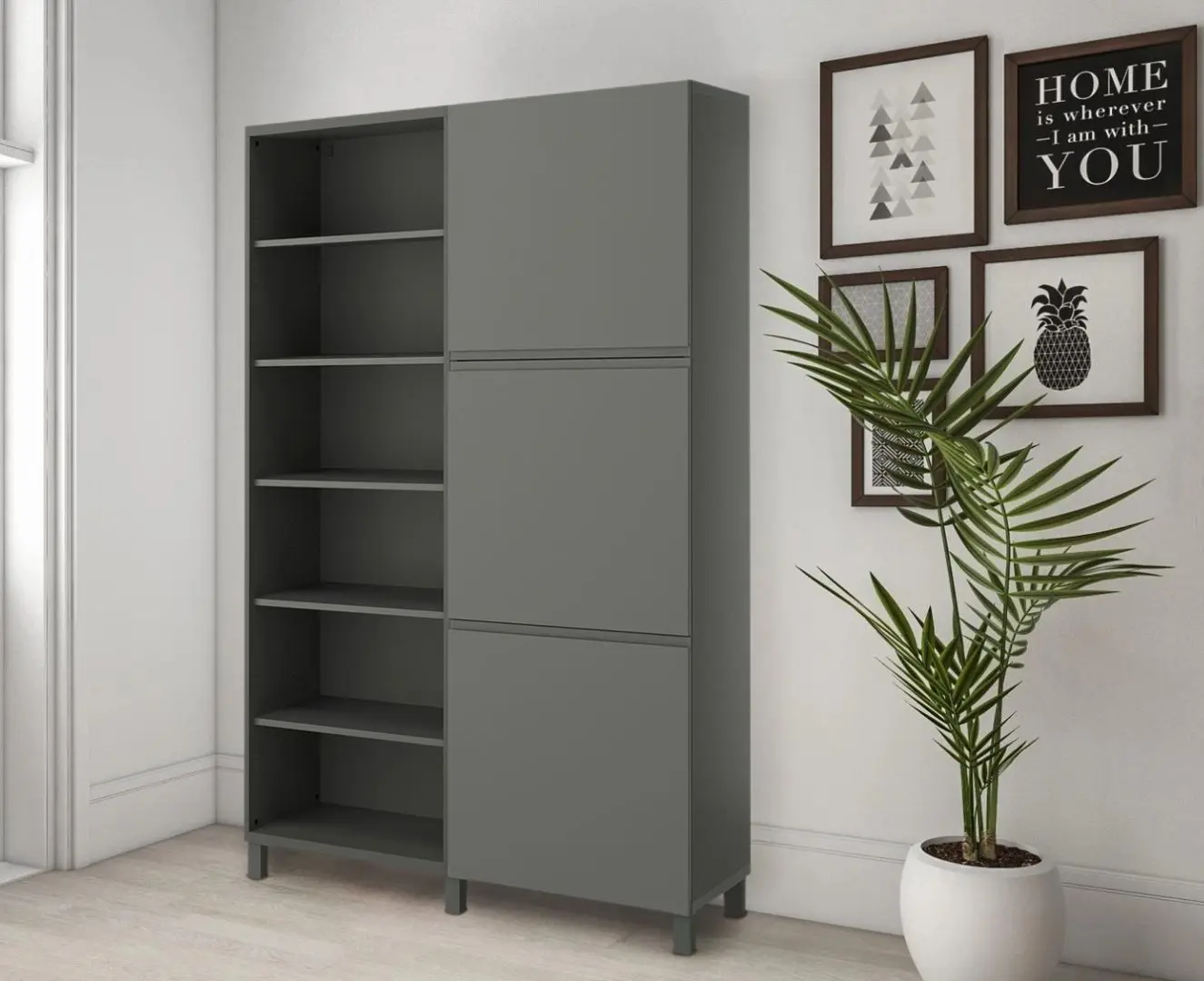 Etajera Ikea Besta 120x42x202 (Gri Inchis/Vasterviken Gri Inchis)