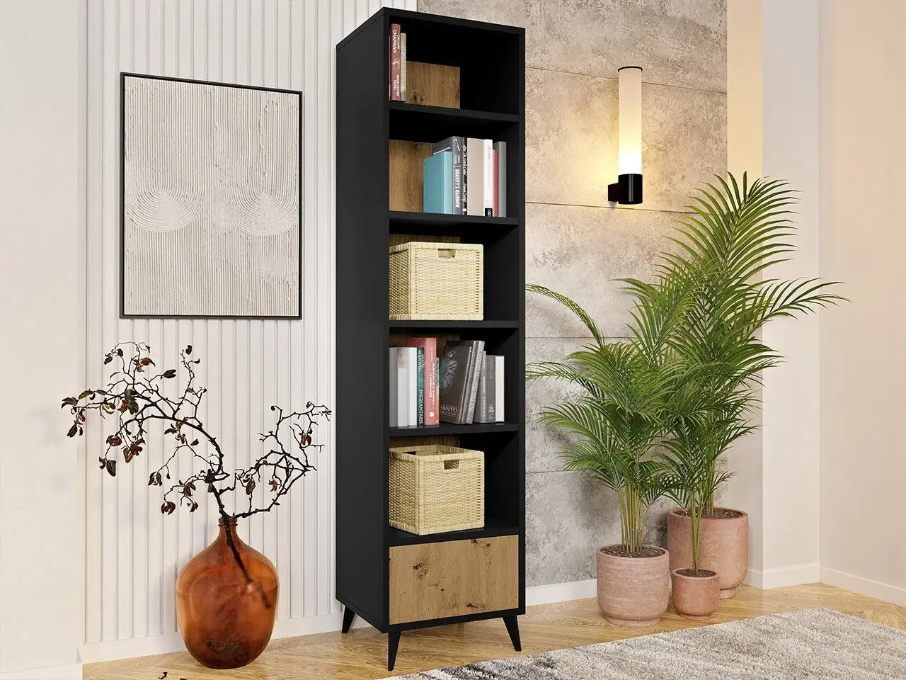 Etajera Mirjan24 Oksawi/Ovessi 1SZ (Artisan Oak/Black)