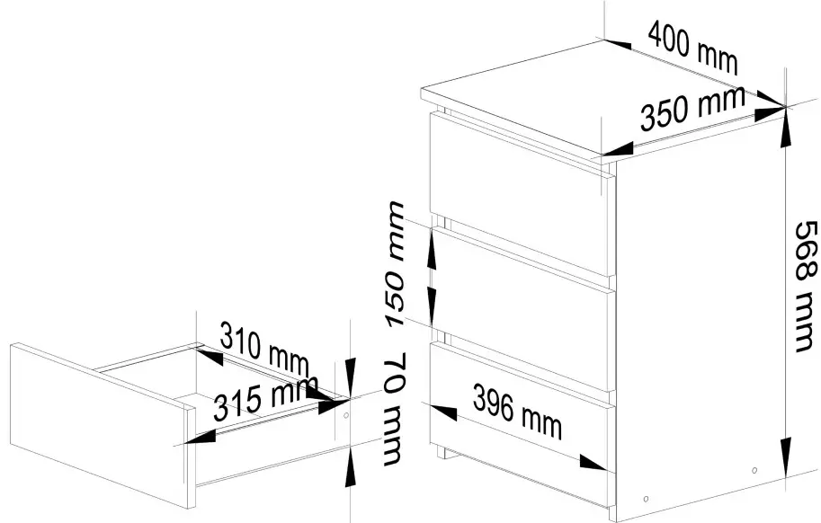 Комод Akord CL3 40см 3SZ (Alder)