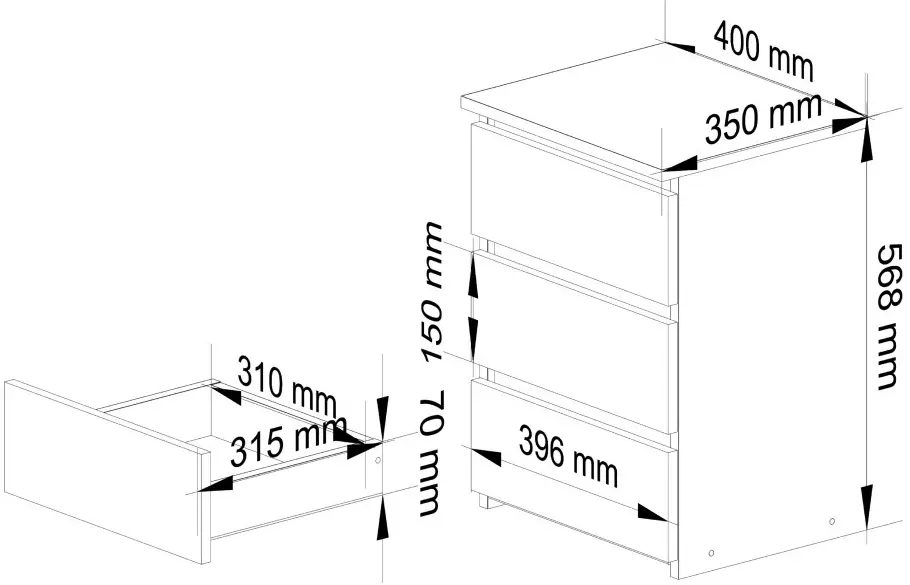 Comoda Akord CL3 40cm 3SZ (Graphite Grey/White)