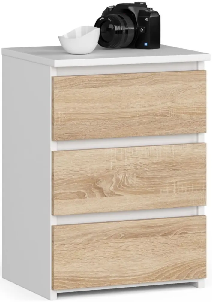 Comoda Akord CL3 40cm 3SZ (White/Sonoma Oak)