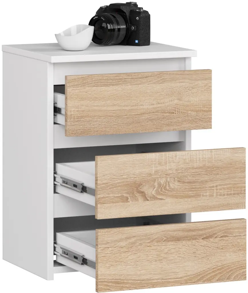 Comoda Akord CL3 40cm 3SZ (White/Sonoma Oak)
