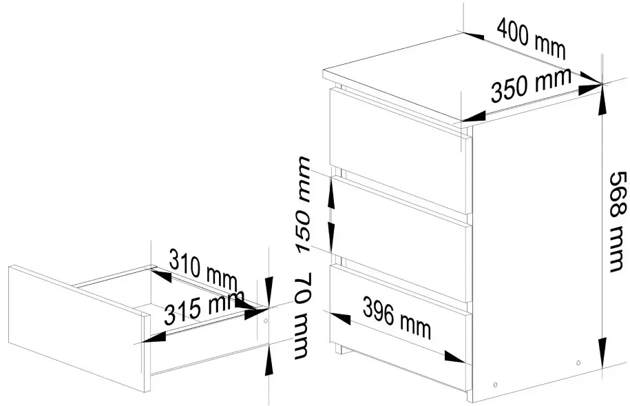 Comoda Akord CL3 40cm 3SZ (White/Sonoma Oak)