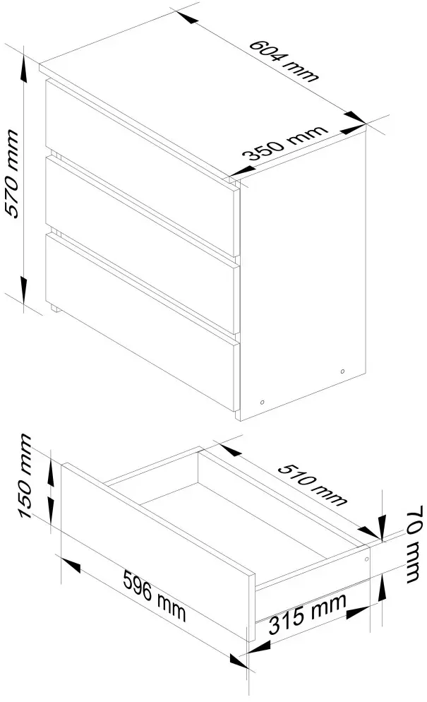 Comoda Akord CL3 60cm 3SZ (Graphite Grey)