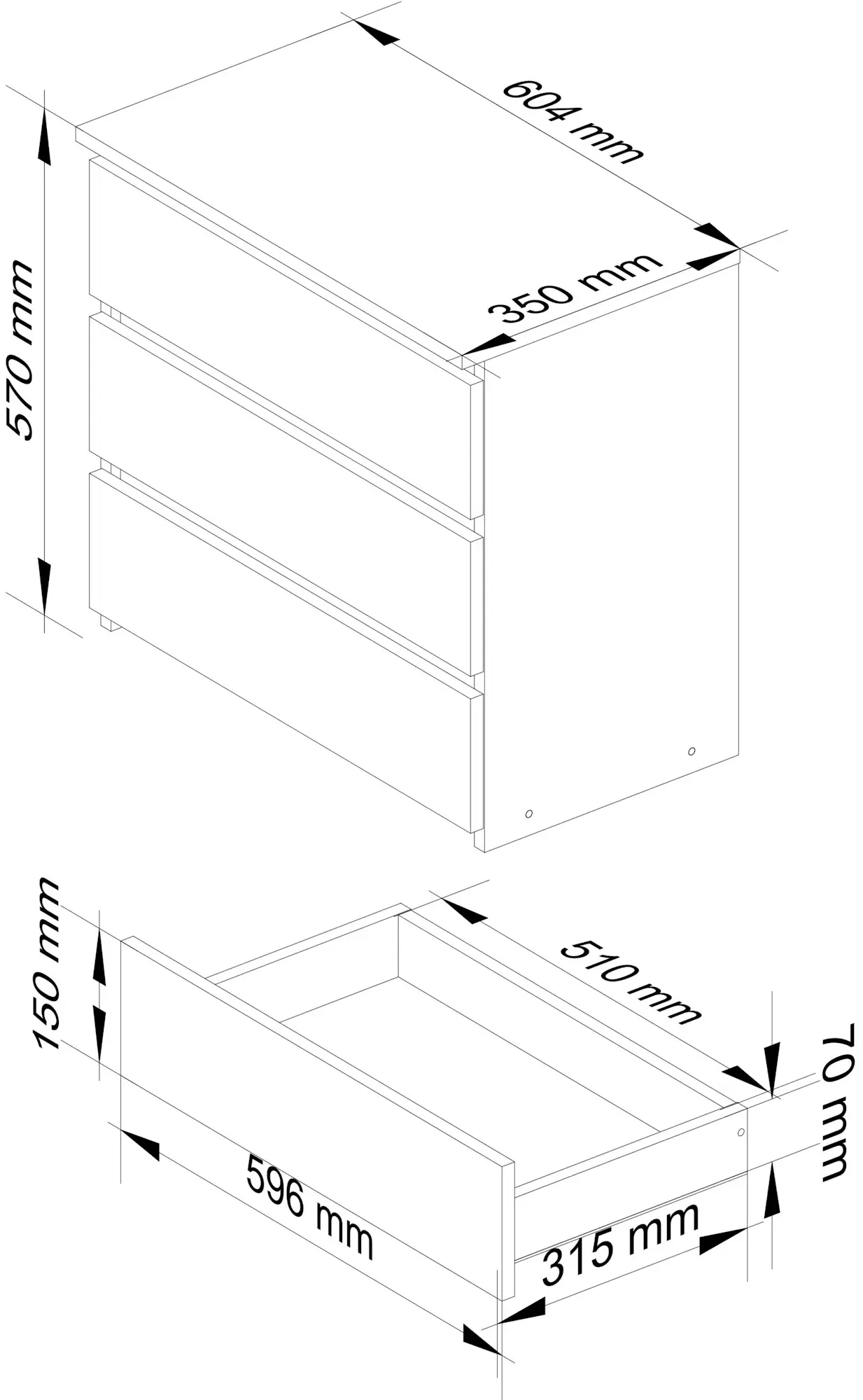 Comoda Akord CL3 60cm 3SZ (Graphite Grey/White)