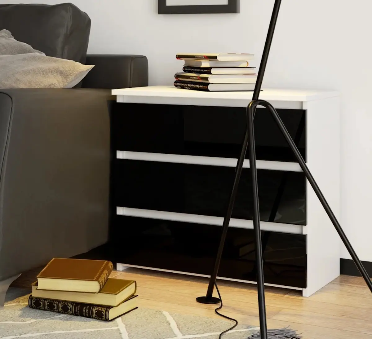 Comoda Akord CL3 60cm (White/Black Gloss)