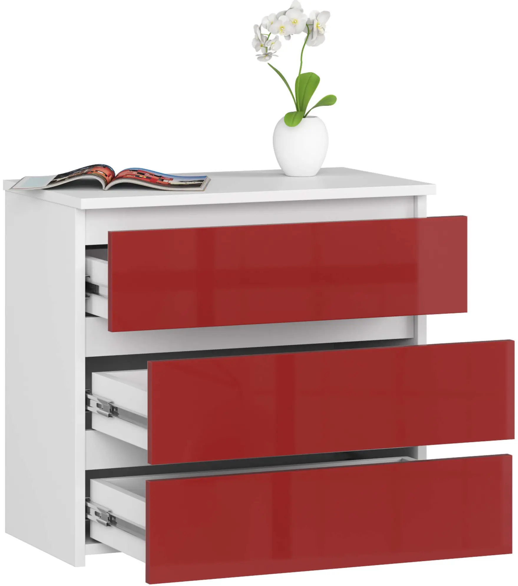 Comoda Akord CL3 60cm (White/Red Gloss)