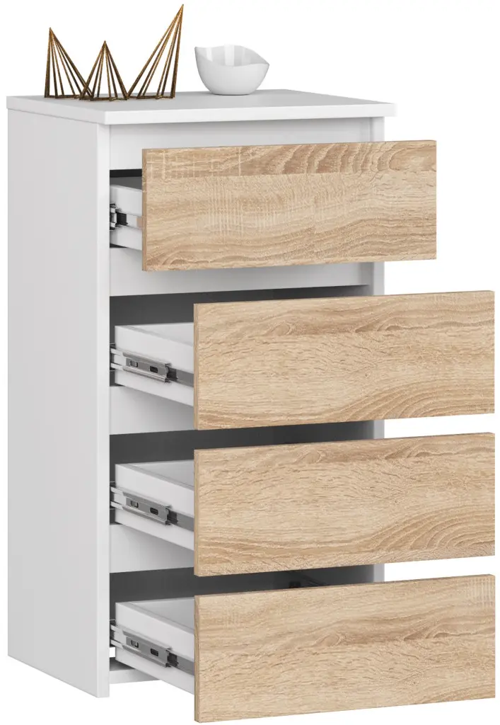 Comoda Akord CL4 40cm 4SZ (White/Sonoma Oak)