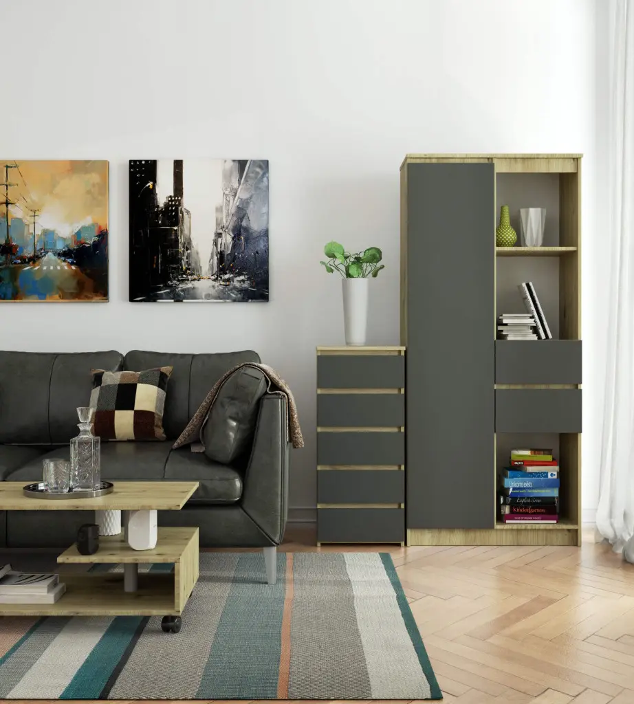 Comoda Akord CL5 40cm 5SZ (Artisan Oak/Graphite Grey)