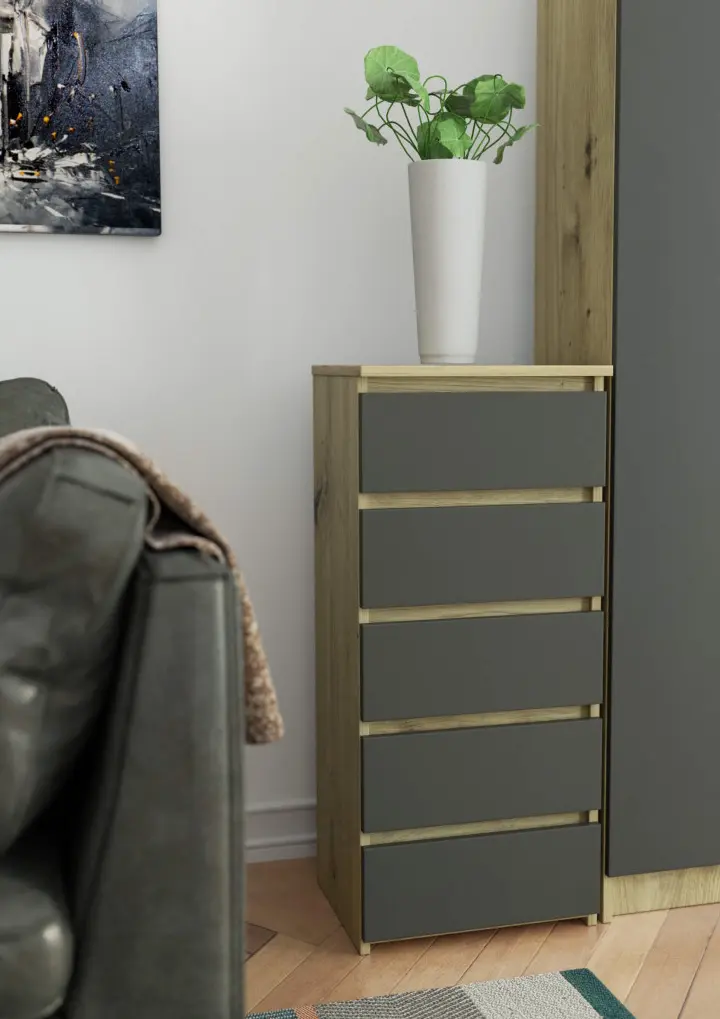 Comoda Akord CL5 40cm 5SZ (Artisan Oak/Graphite Grey)