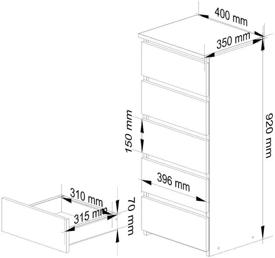 Comoda Akord CL5 40cm 5SZ (Artisan Oak/White)