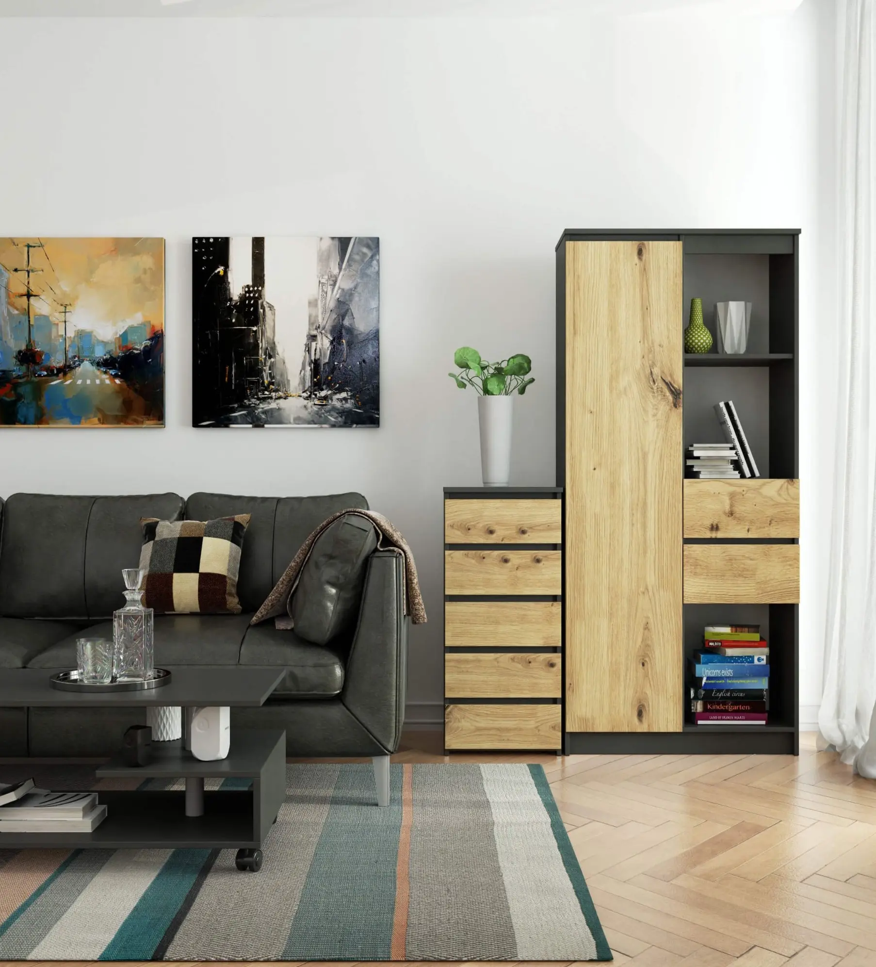 Comoda Akord CL5 40cm 5SZ (Graphite Grey/Artisan Oak)