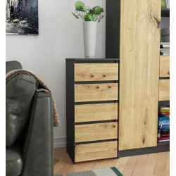 Comoda Akord CL5 40cm 5SZ (Graphite Grey/Artisan Oak)