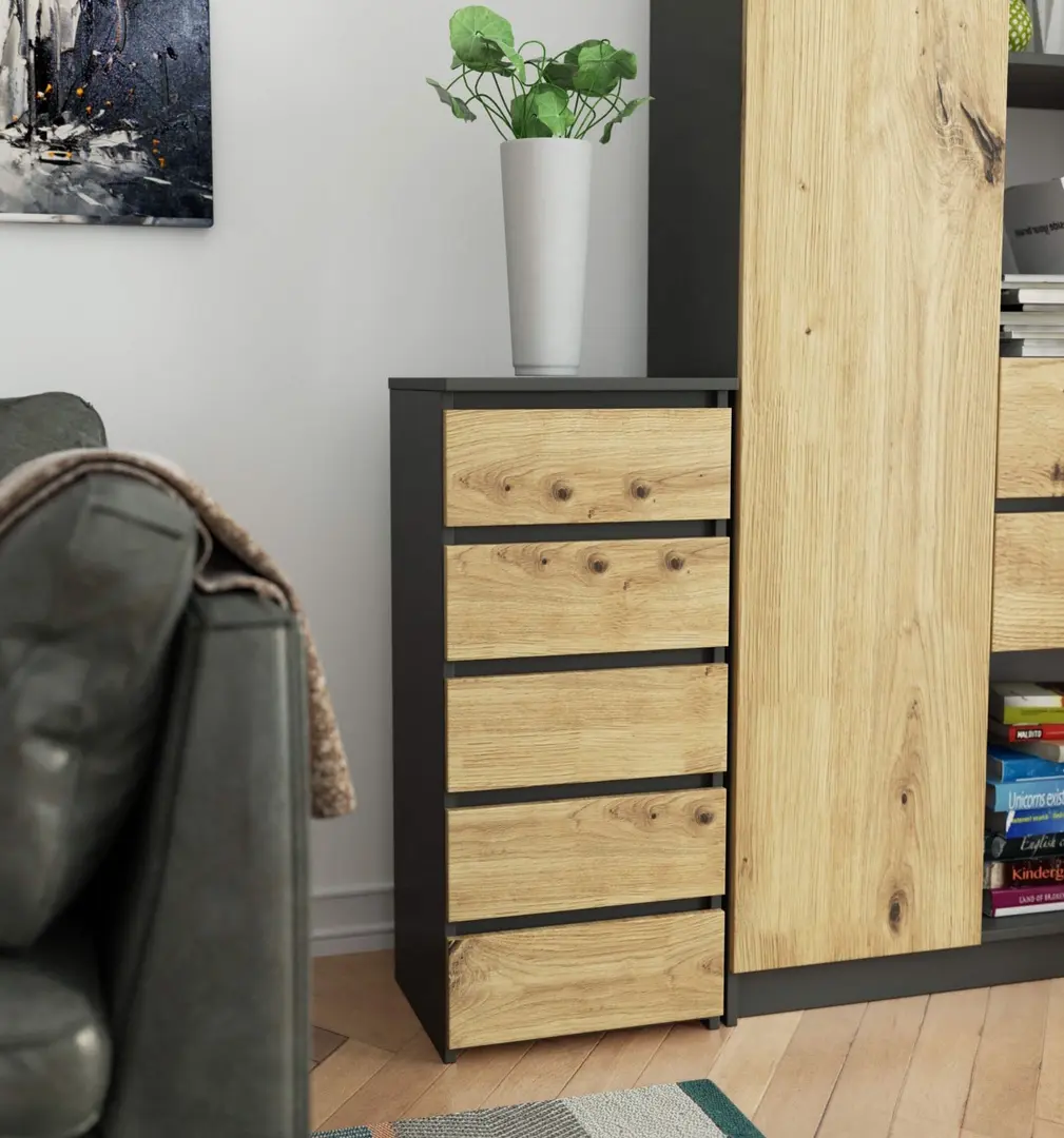 Comoda Akord CL5 40cm 5SZ (Graphite Grey/Artisan Oak)
