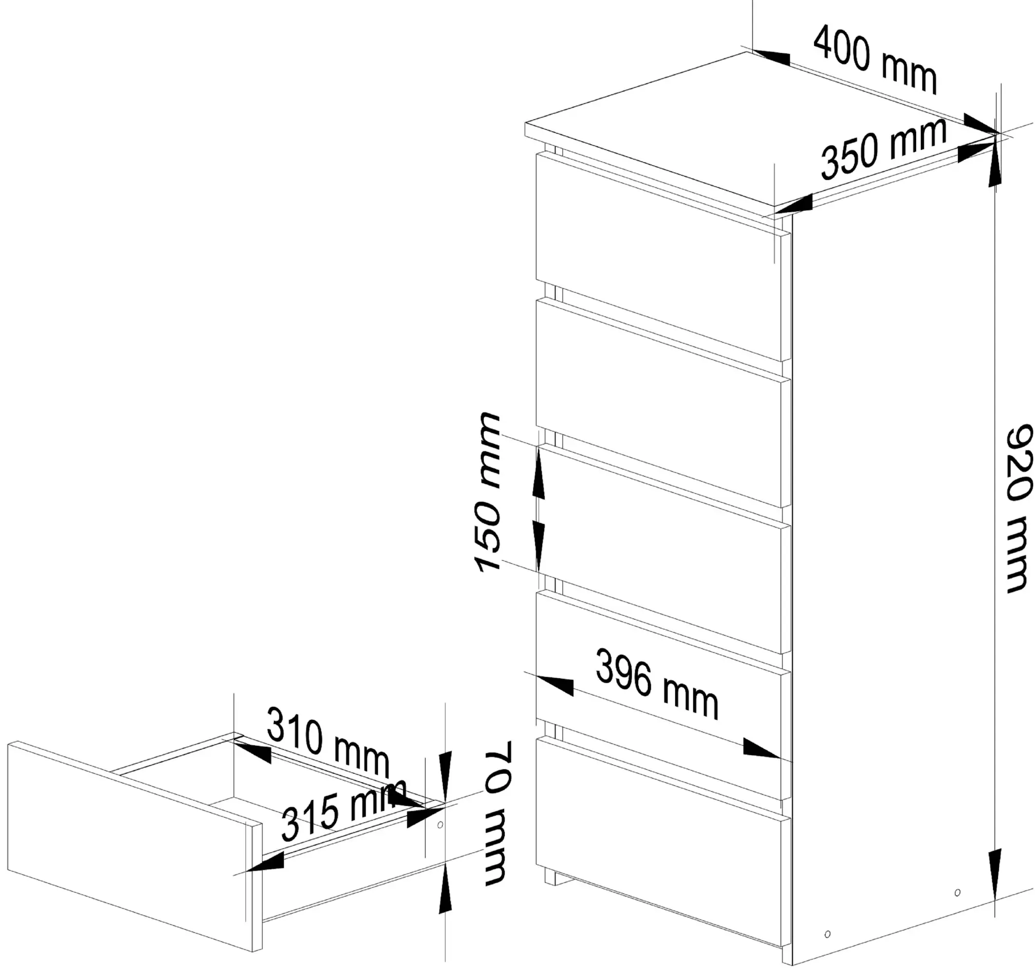 Comoda Akord CL5 40cm 5SZ (Graphite Grey/White)