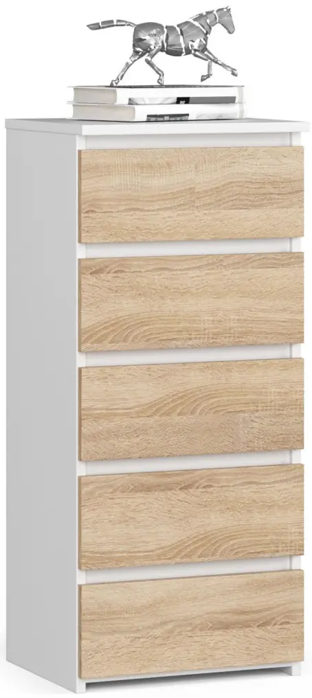 Comoda Akord CL5 40cm 5SZ (White/Sonoma Oak)