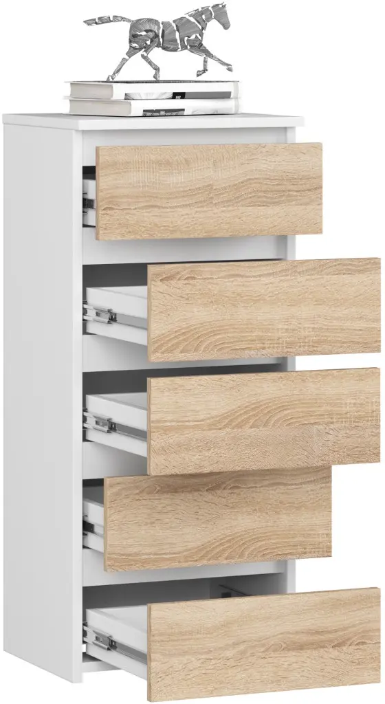 Comoda Akord CL5 40cm 5SZ (White/Sonoma Oak)