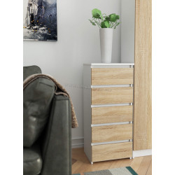 Comoda Akord CL5 40cm 5SZ (White/Sonoma Oak)