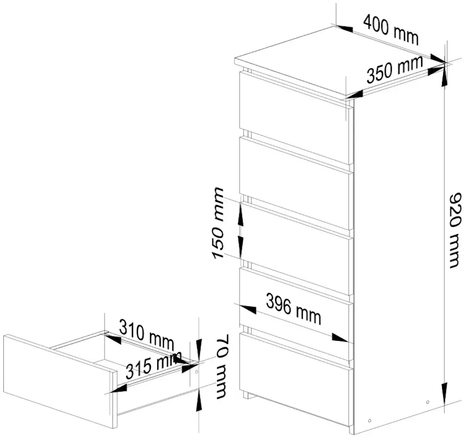 Comoda Akord CL5 40cm 5SZ (White/Sonoma Oak)