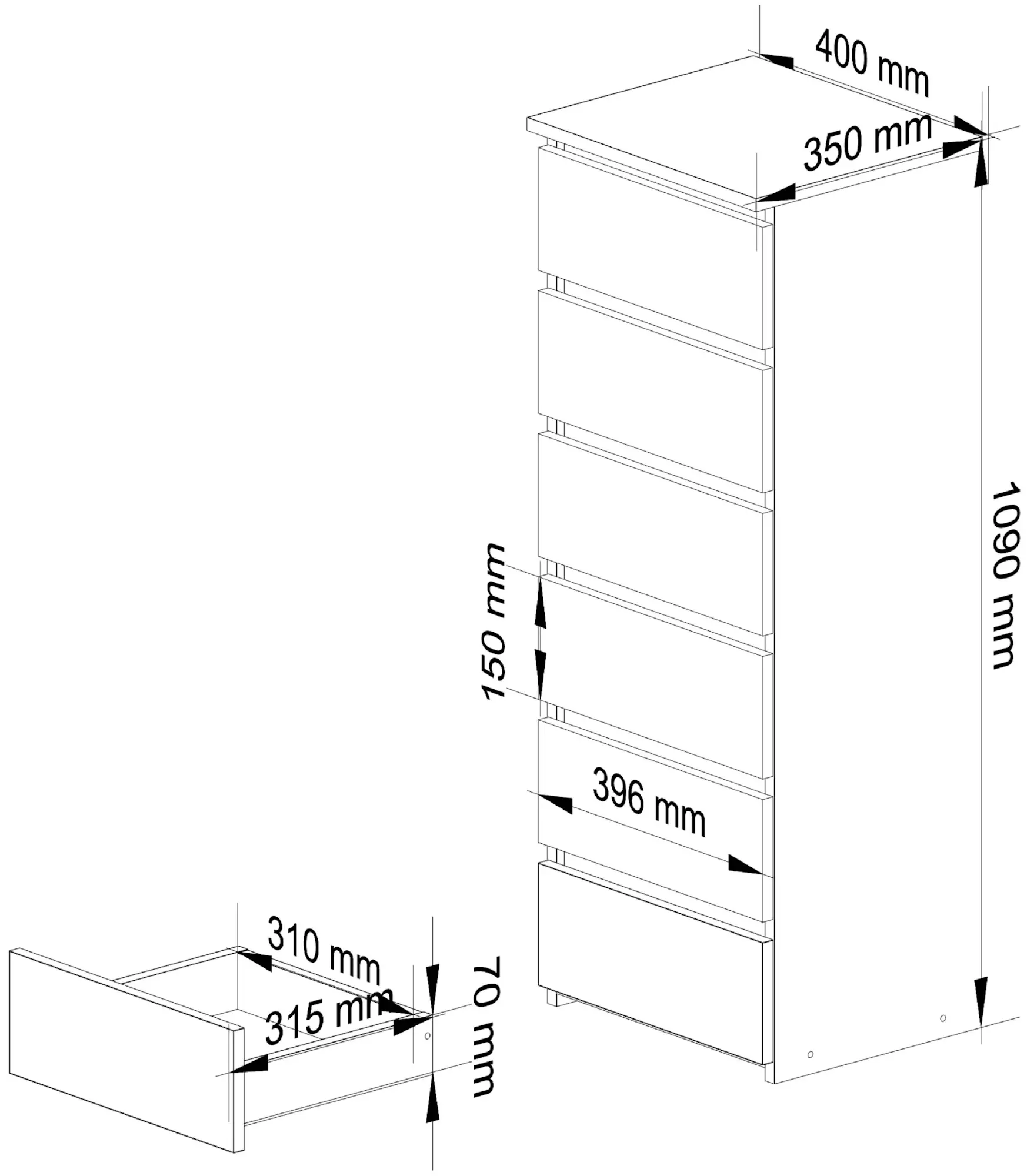 Comoda Akord CL6 40cm 6SZ (Graphite Grey)