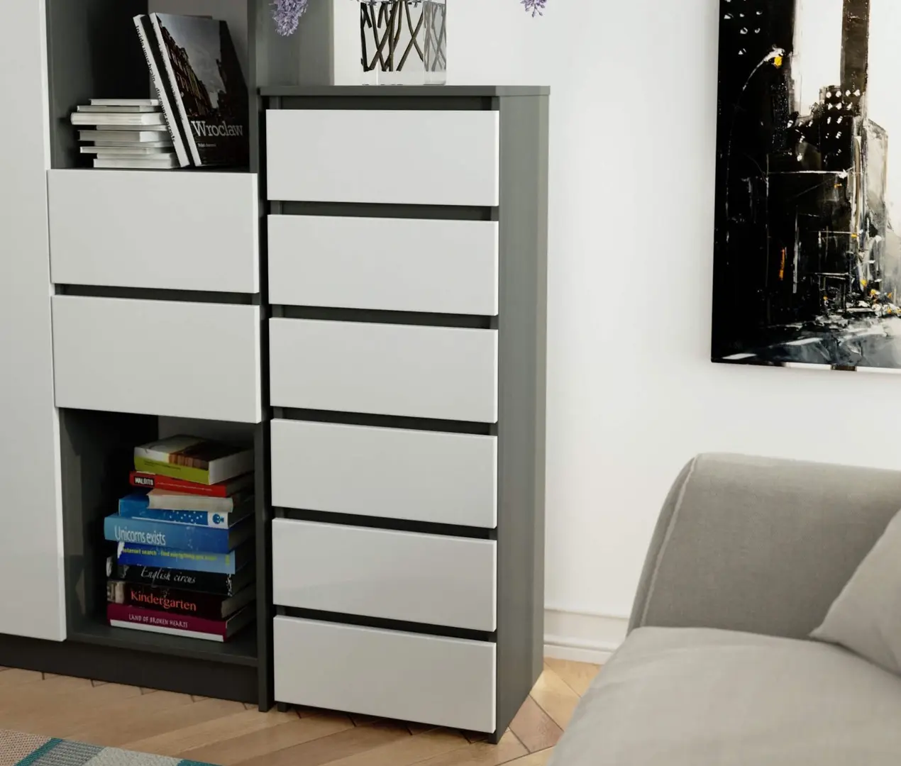 Comoda Akord CL6 40cm 6SZ (Graphite Grey/White)