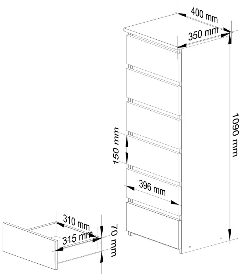 Комод Akord CL6 6SZ 40cm (Artisan Oak/White)