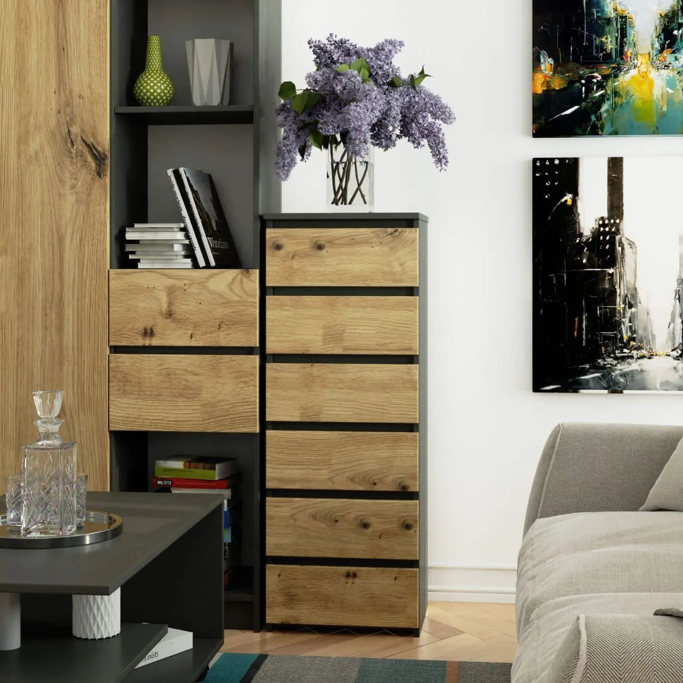 Комод Akord CL6 PK 40x109x35 (Graphite Grey/Artisan Oak) - 2