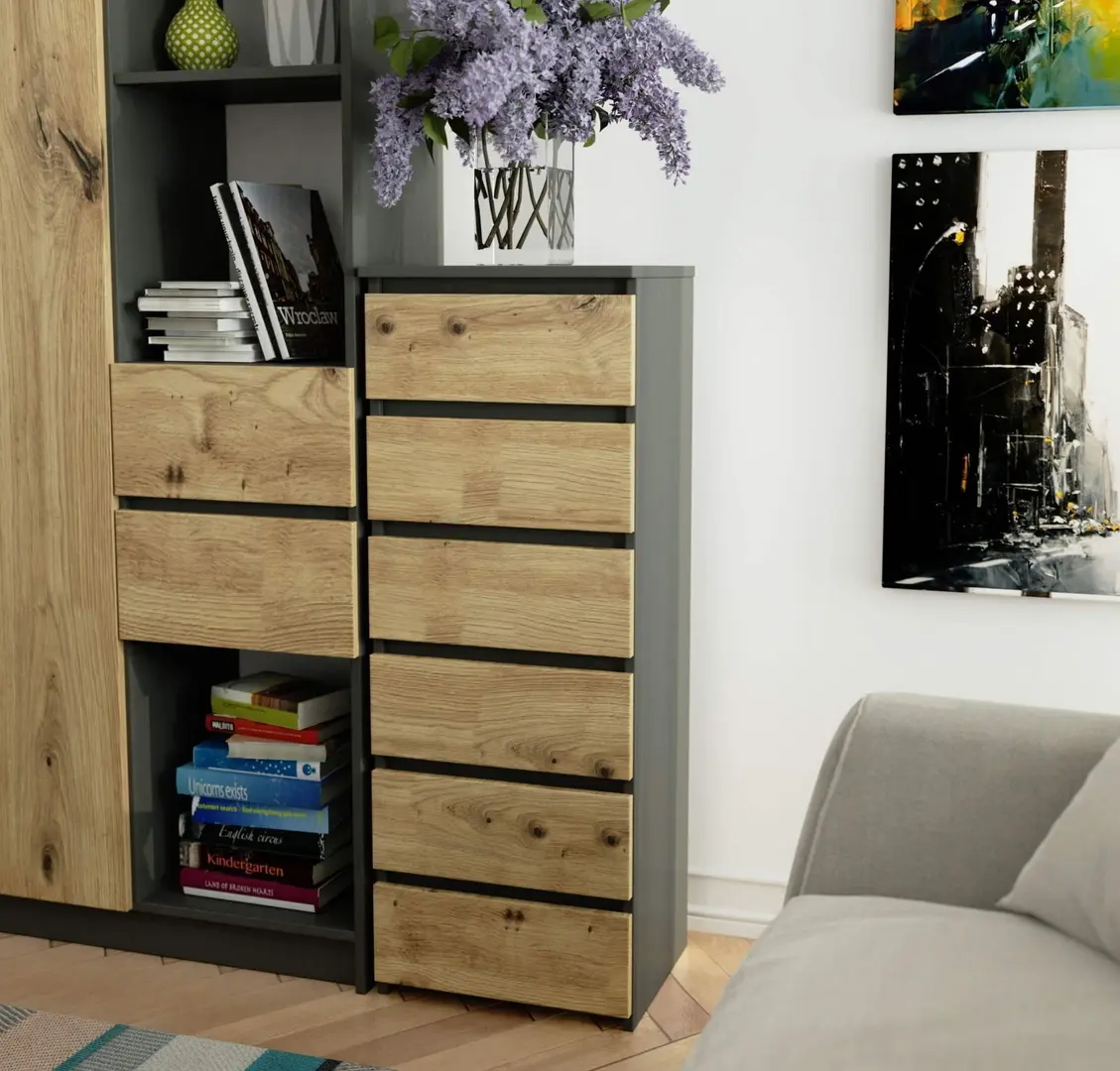 Комод Akord CL6 PK 40x109x35 (Graphite Grey/Artisan Oak)