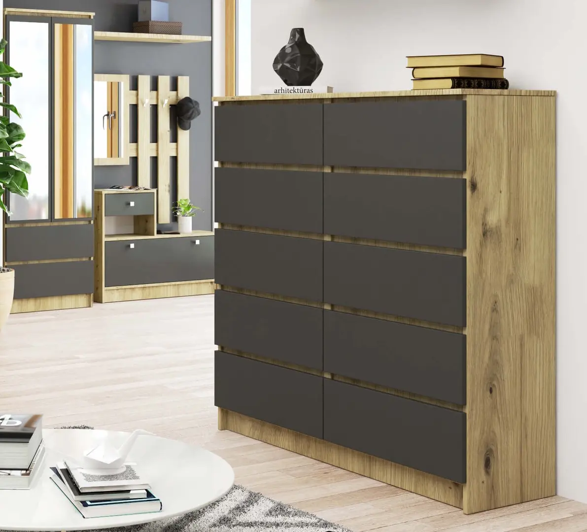 Comoda Akord K120 10SZ (Artisan Oak/Graphite Grey)