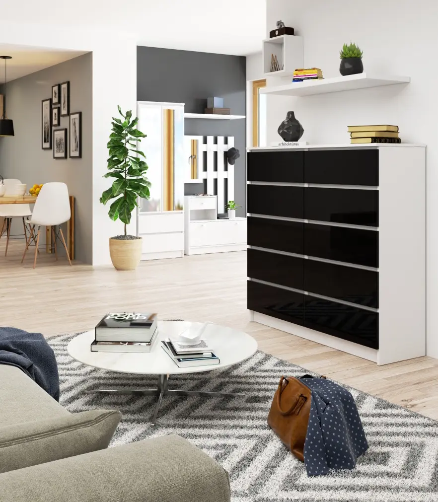 Comoda Akord K120 10SZ (Black Gloss/White)