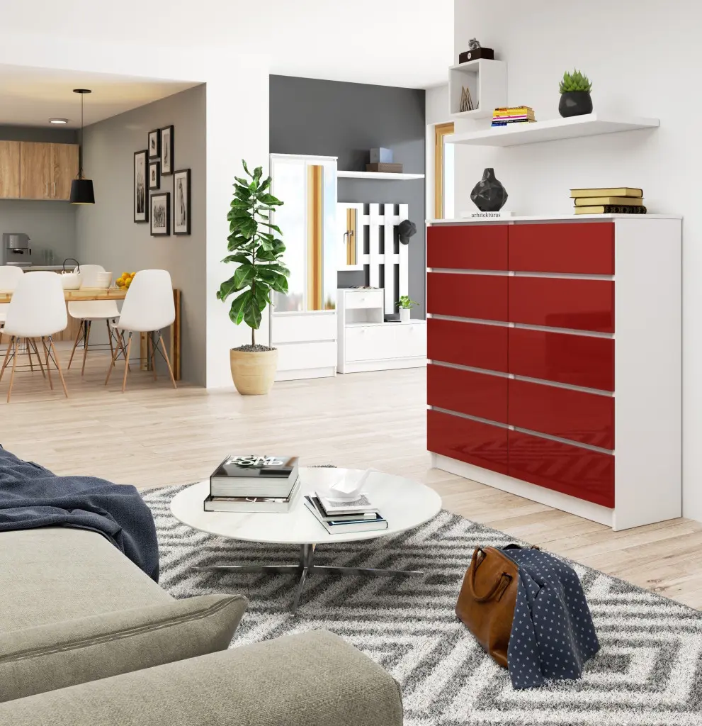 Комод Akord K120 10SZ (Red Gloss/White)