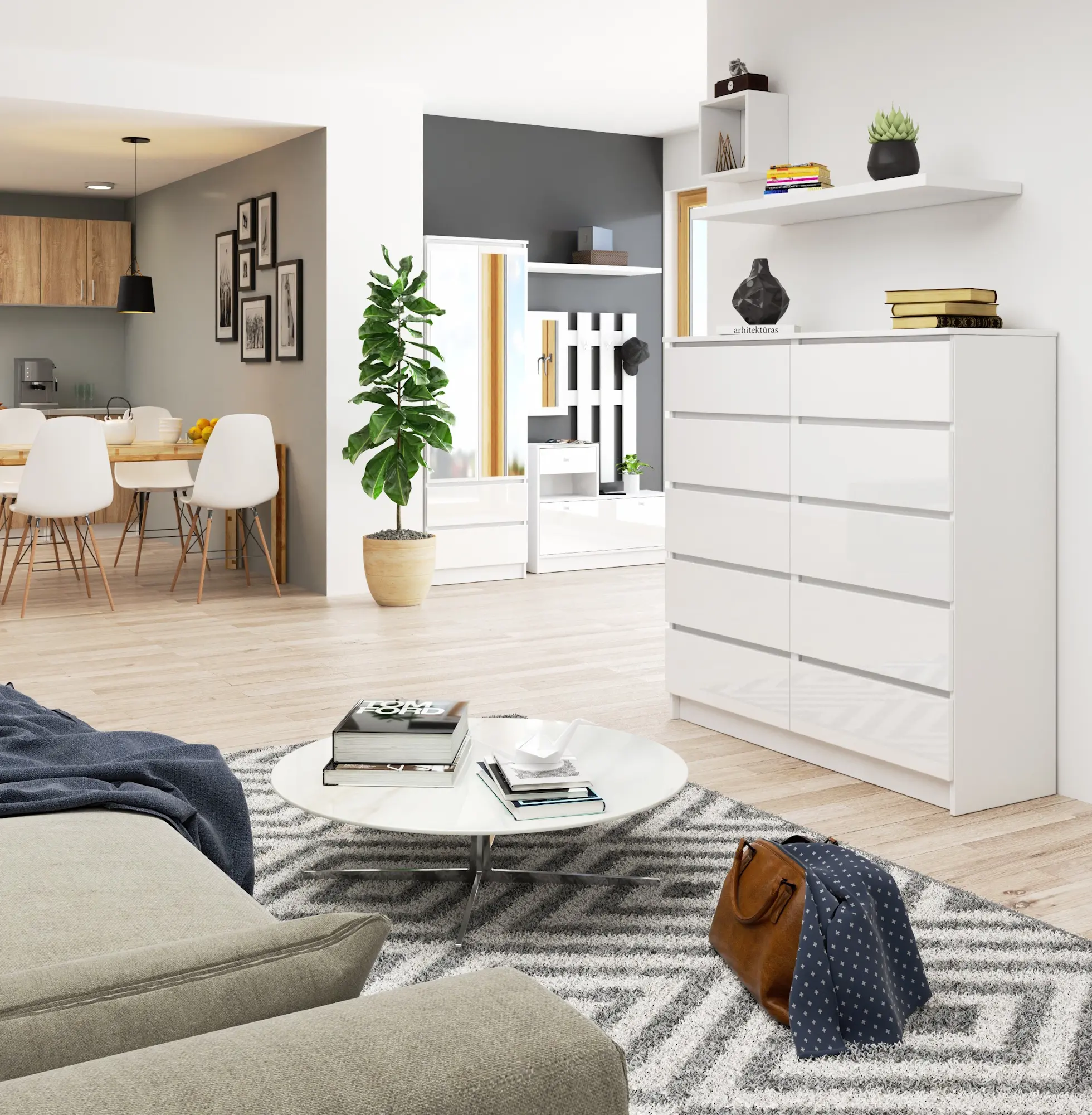 Comoda Akord K120 10SZ (White/Glossy White)