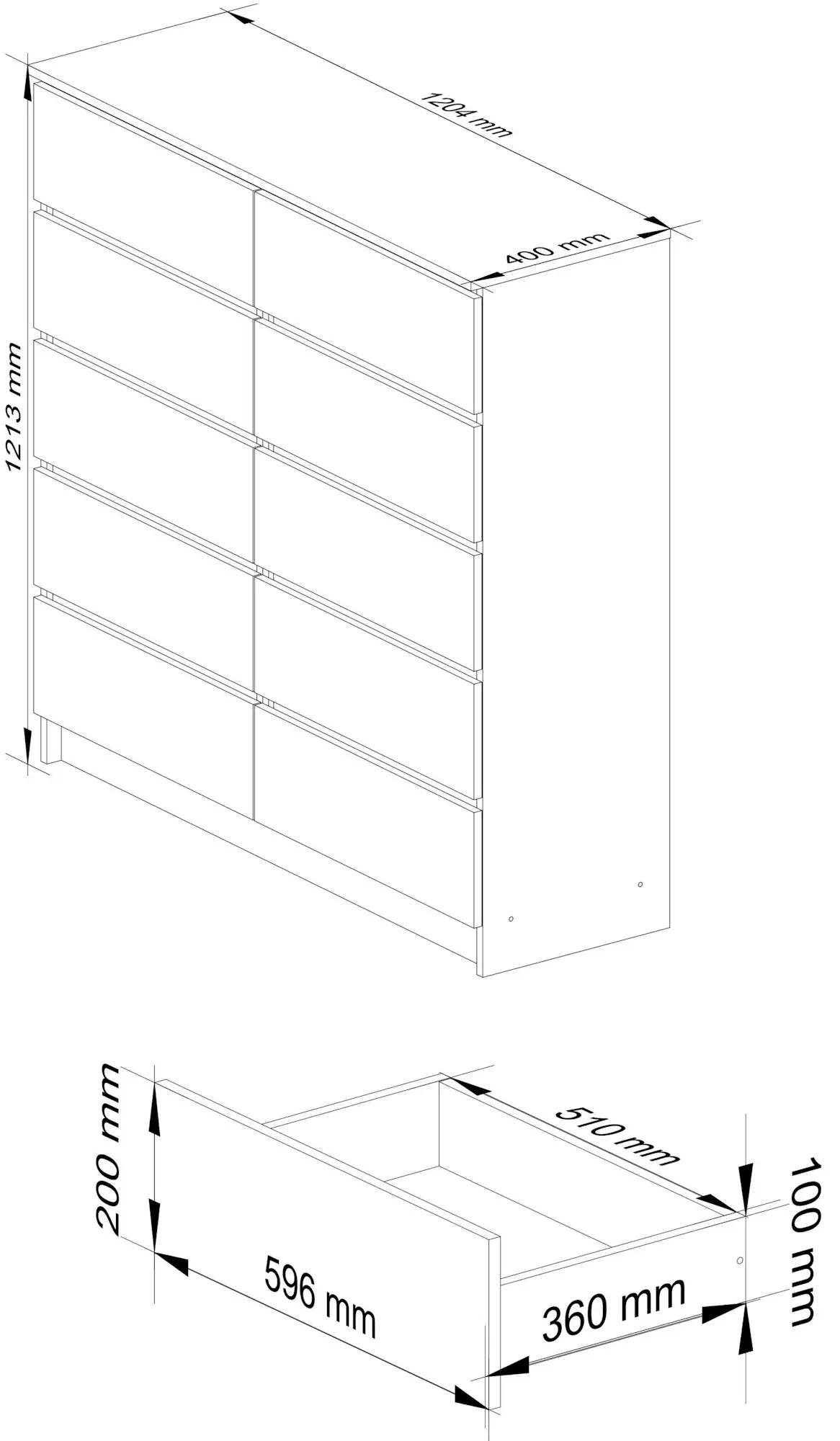 Comoda Akord K120 10SZ (White/Glossy White)