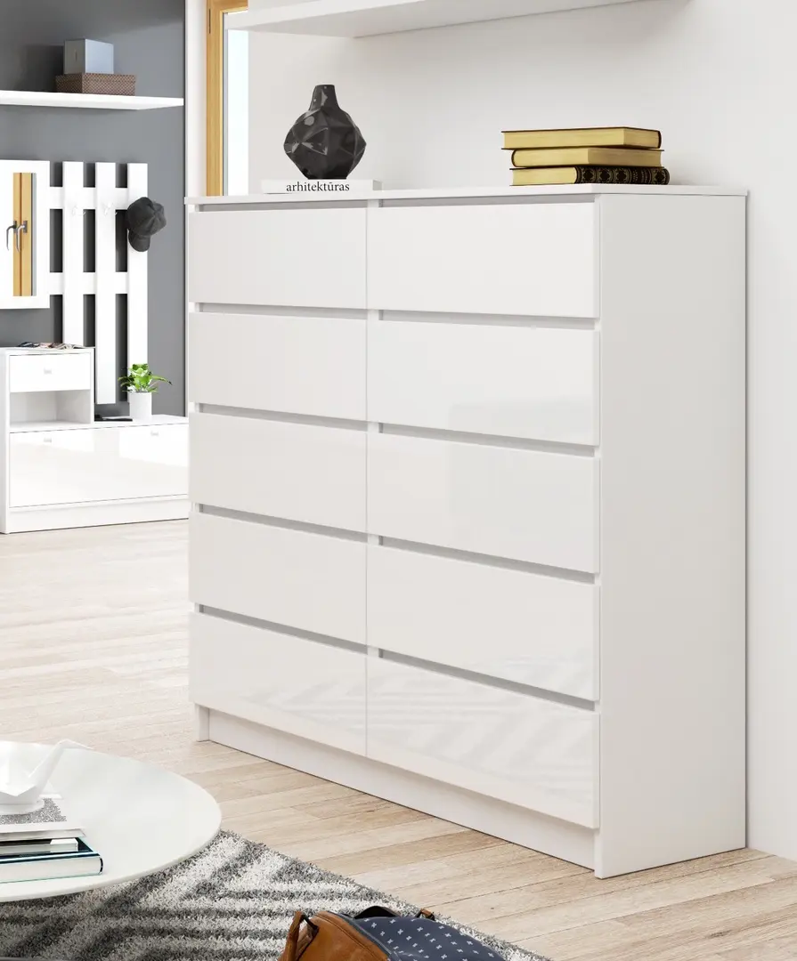 Comoda Akord K120 10SZ (White/Glossy White)