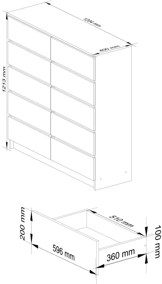 Comoda Akord K120 10SZ (White/Sonoma Oak)