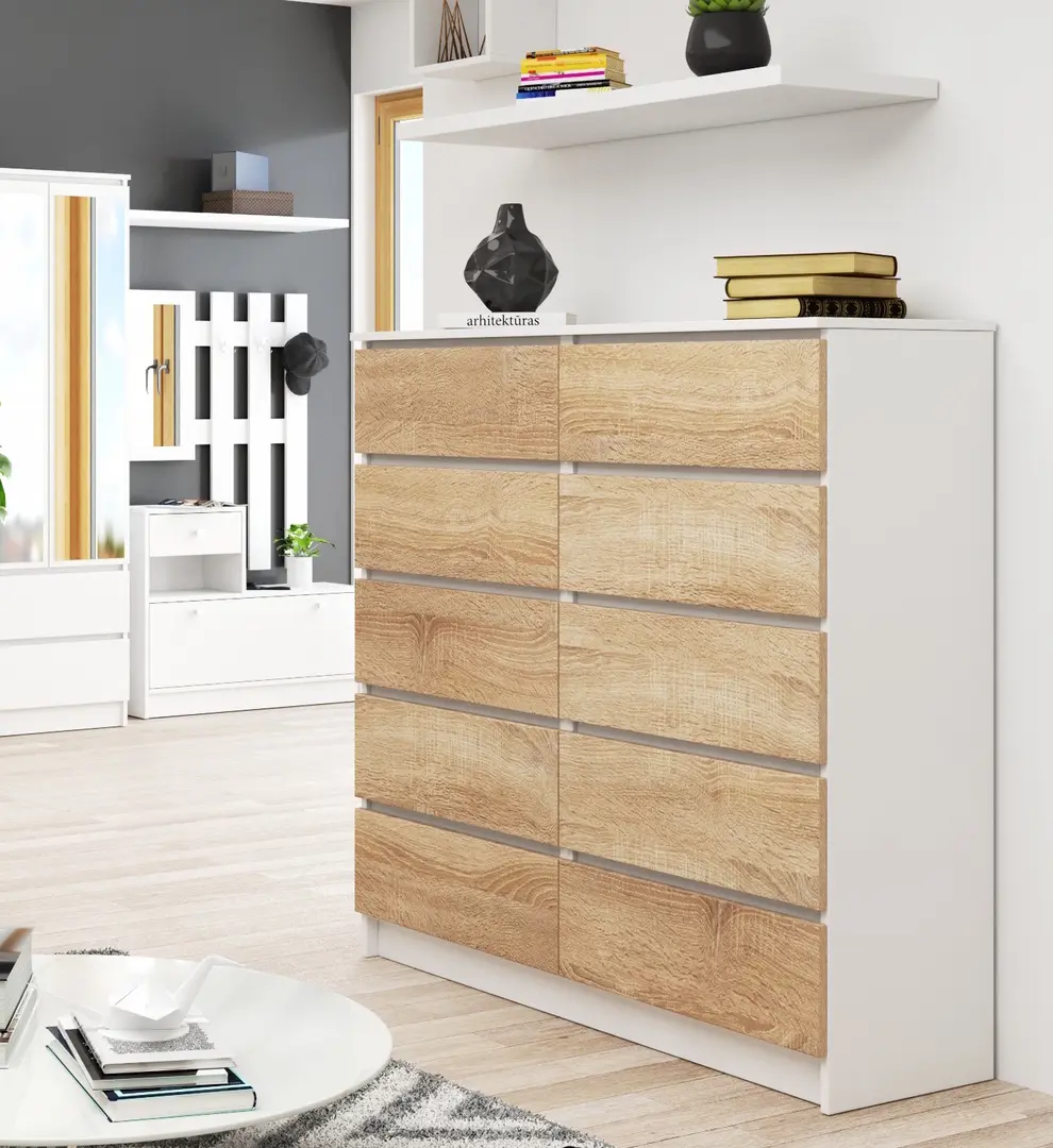 Comoda Akord K120 10SZ (White/Sonoma Oak)