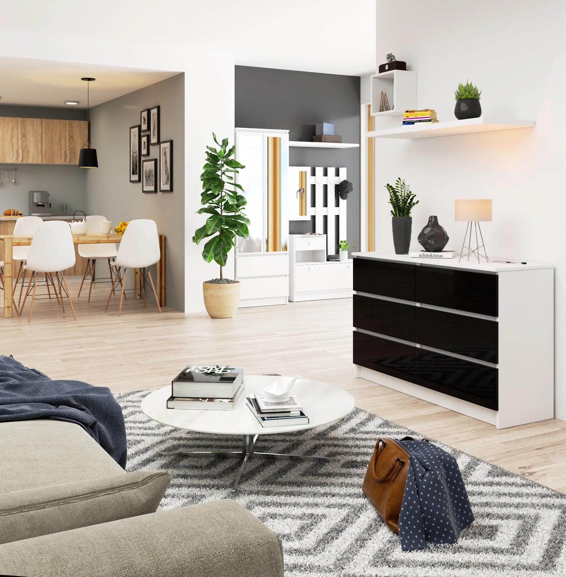 Comoda Akord K120 6SZ (White/Black Gloss)