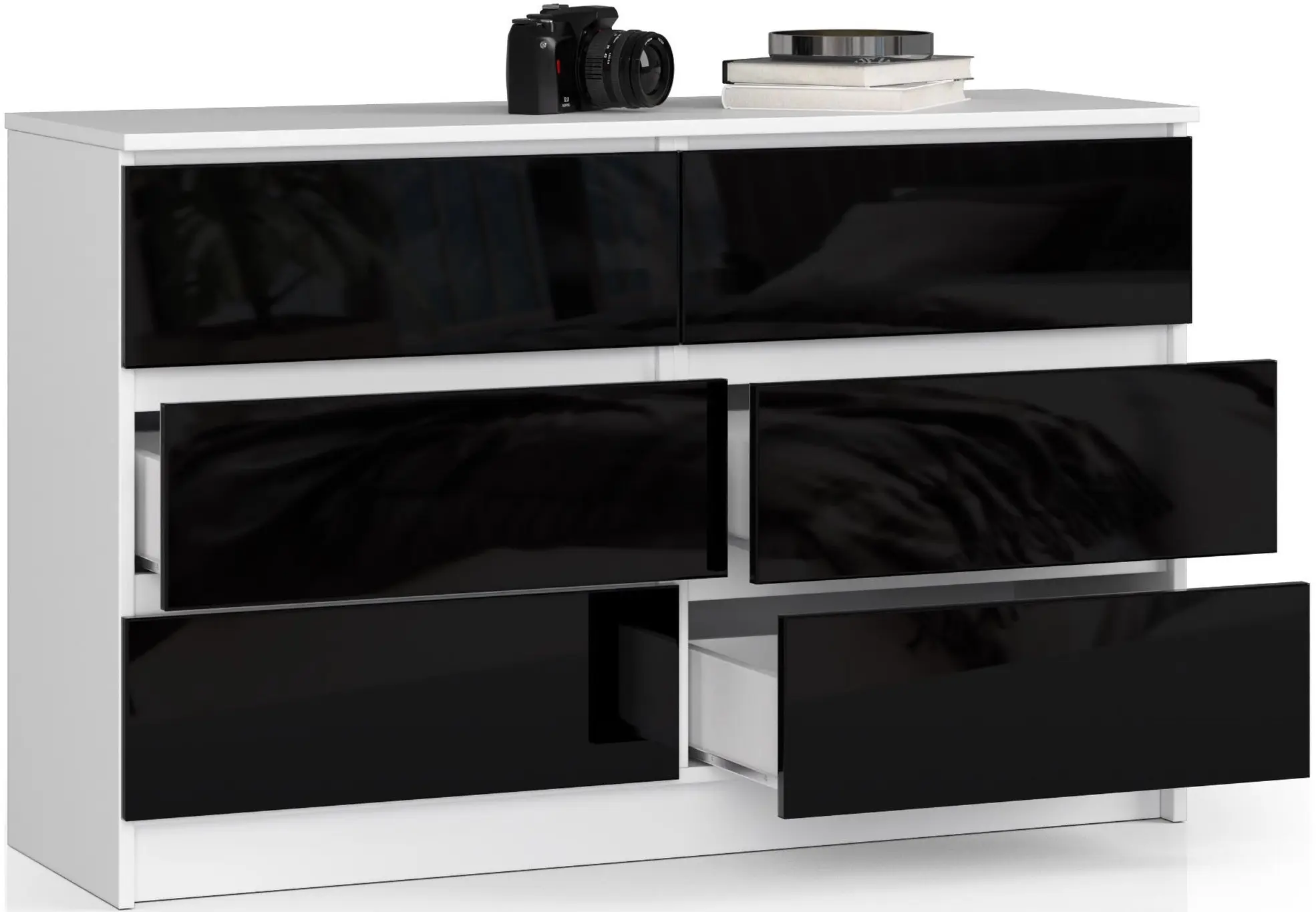Comoda Akord K120 6SZ (White/Black Gloss)