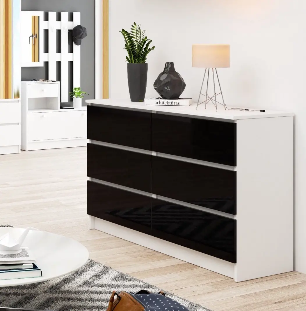 Comoda Akord K120 6SZ (White/Black Gloss)
