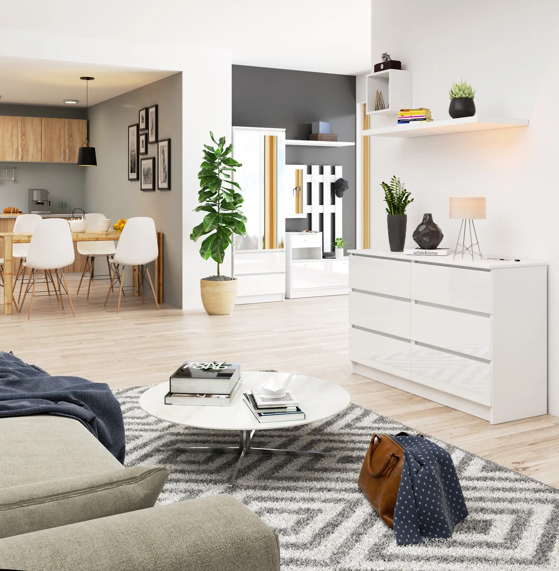 Comoda Akord K120 6SZ (White/Glossy White)