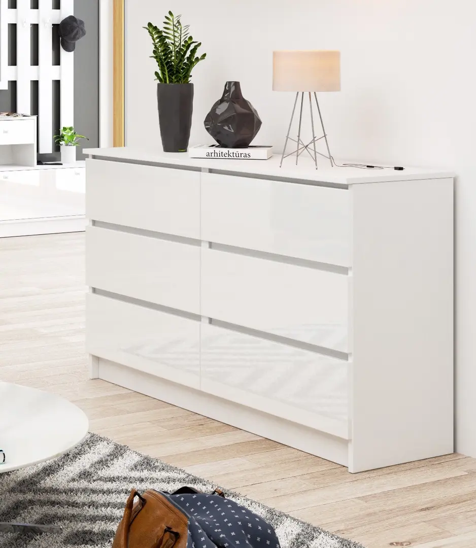Comoda Akord K120 6SZ (White/Glossy White)