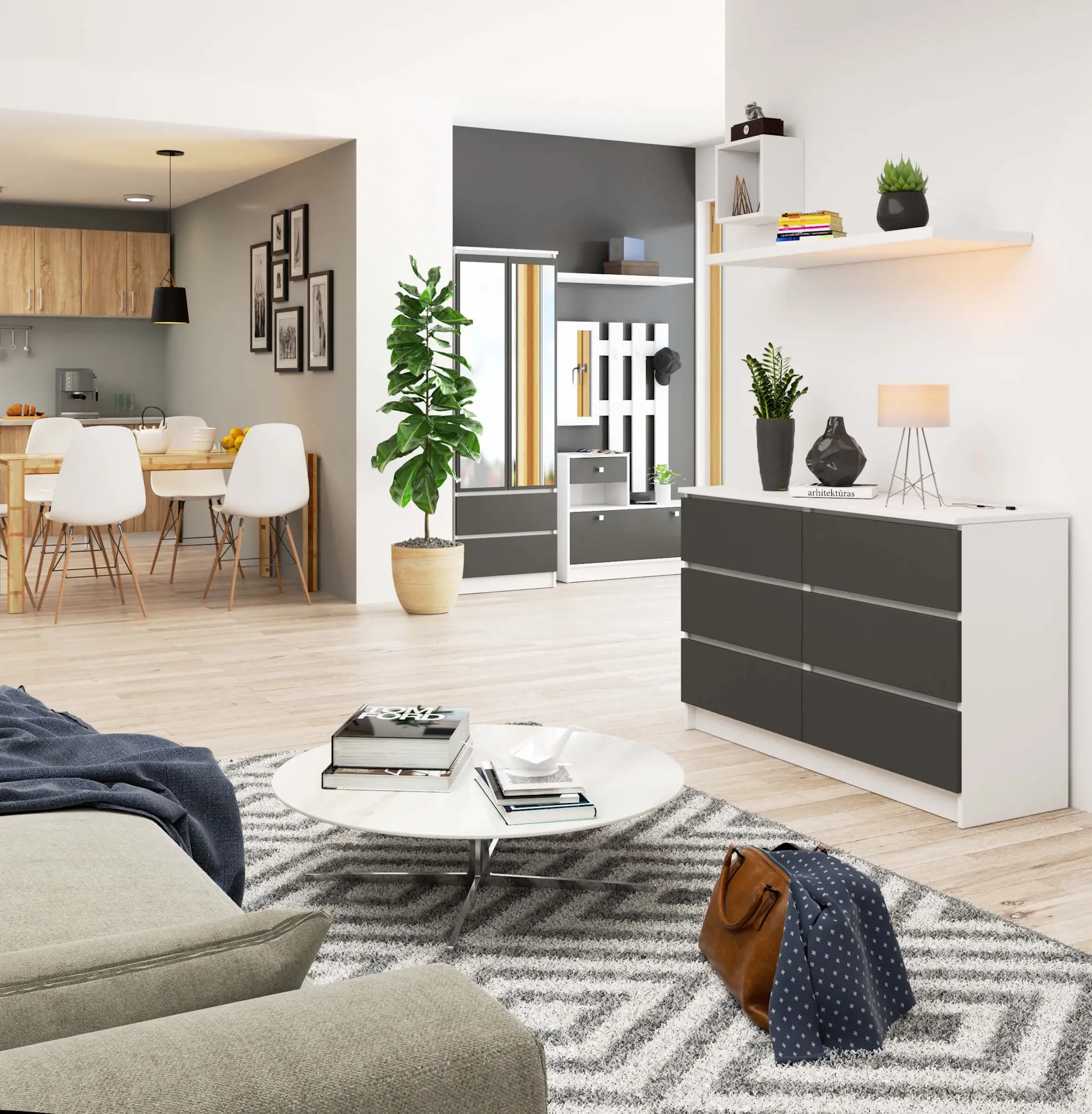 Comoda Akord K120 6SZ (White/Graphite Grey)