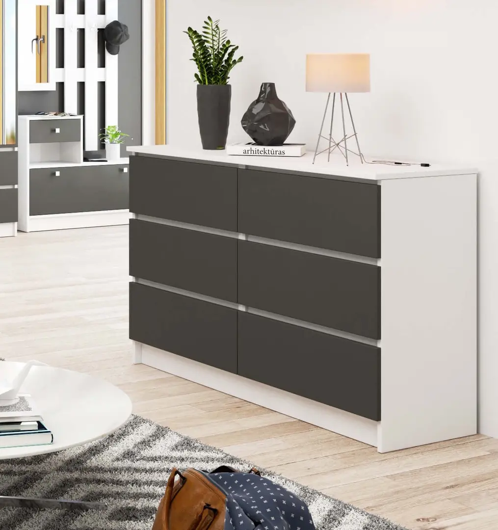 Comoda Akord K120 6SZ (White/Graphite Grey)