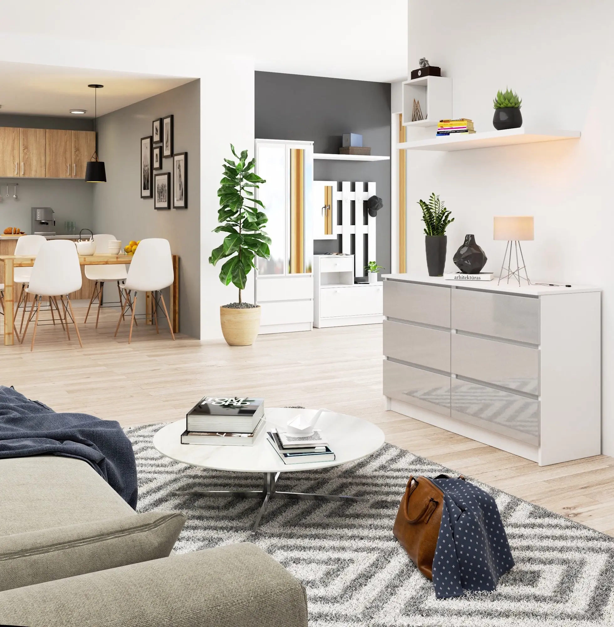 Comoda Akord K120 6SZ (White/Metallic Gloss)