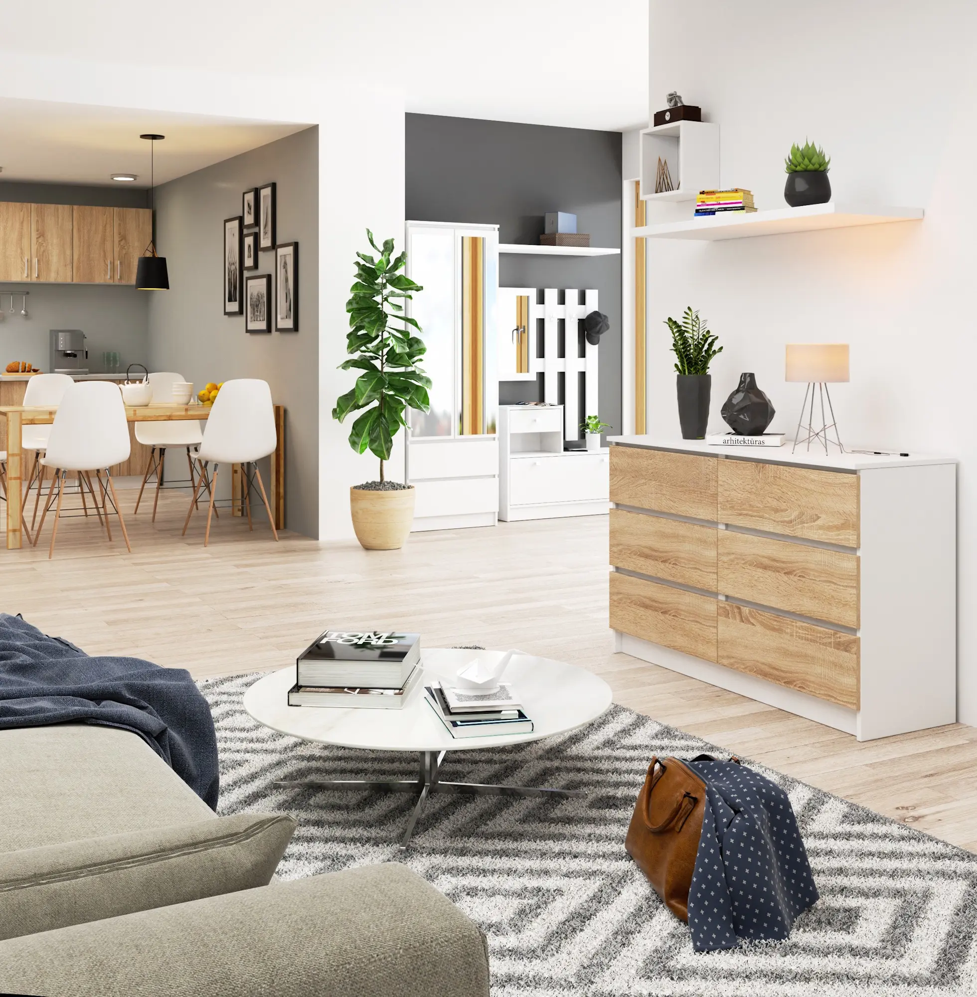 Комод Akord K120 6SZ (White/Sonoma Oak)