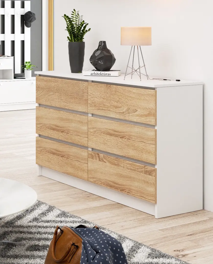 Комод Akord K120 6SZ (White/Sonoma Oak)