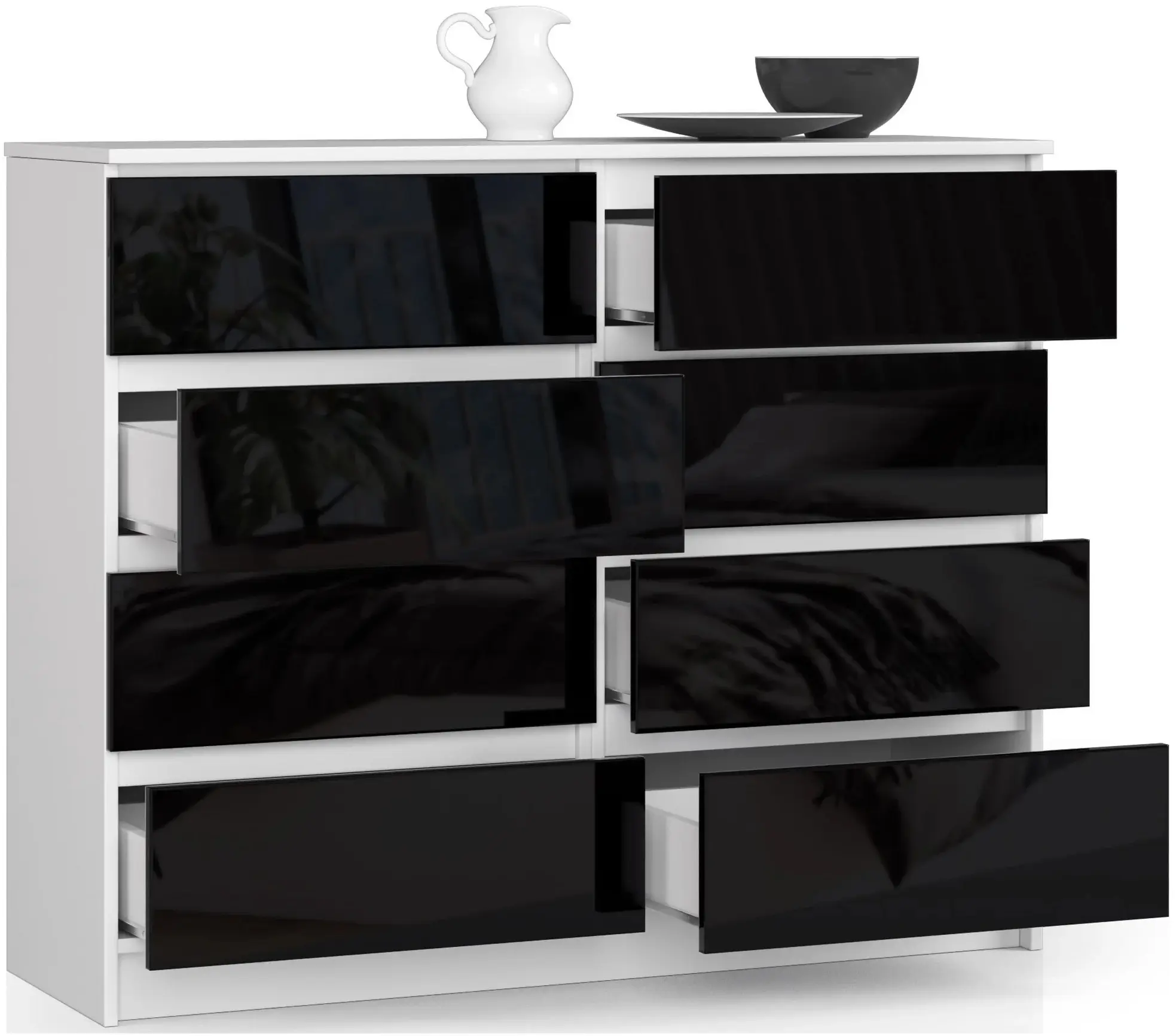 Comoda Akord K120 8SZ (White/Black Gloss)