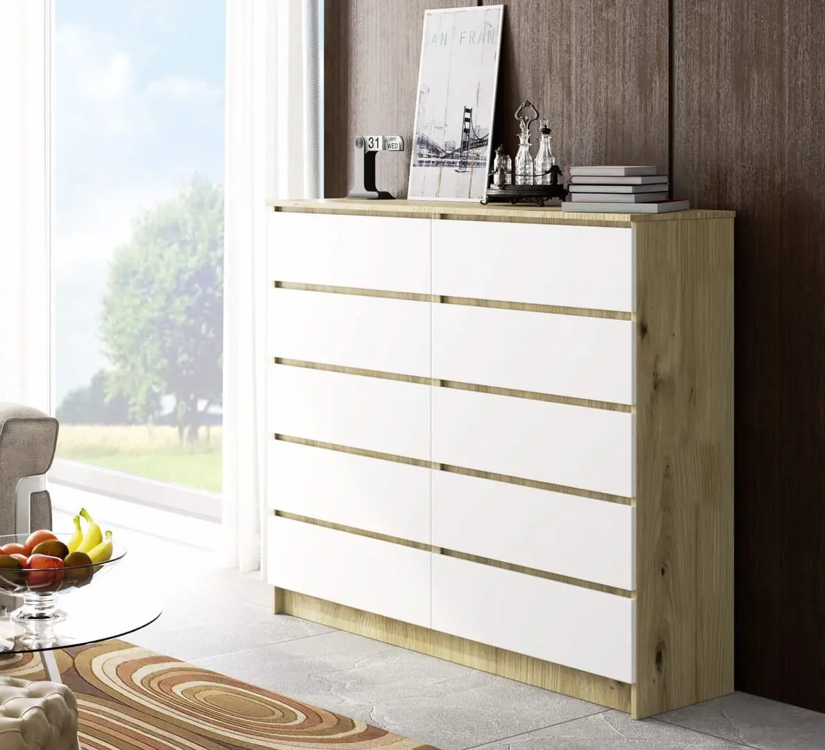 Comoda Akord K140 10SZ CLP PK (Artisan Oak/White)