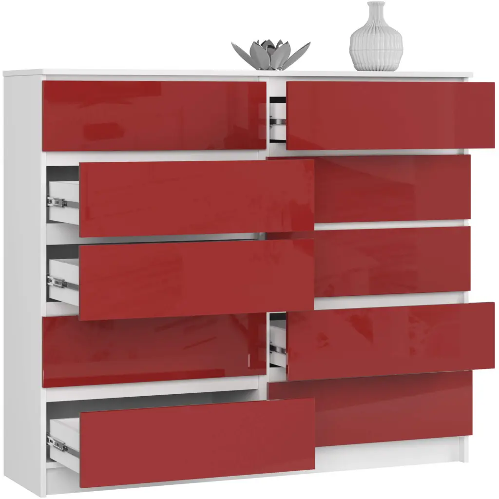 Comoda Akord K140 10SZ (White/Red Gloss)