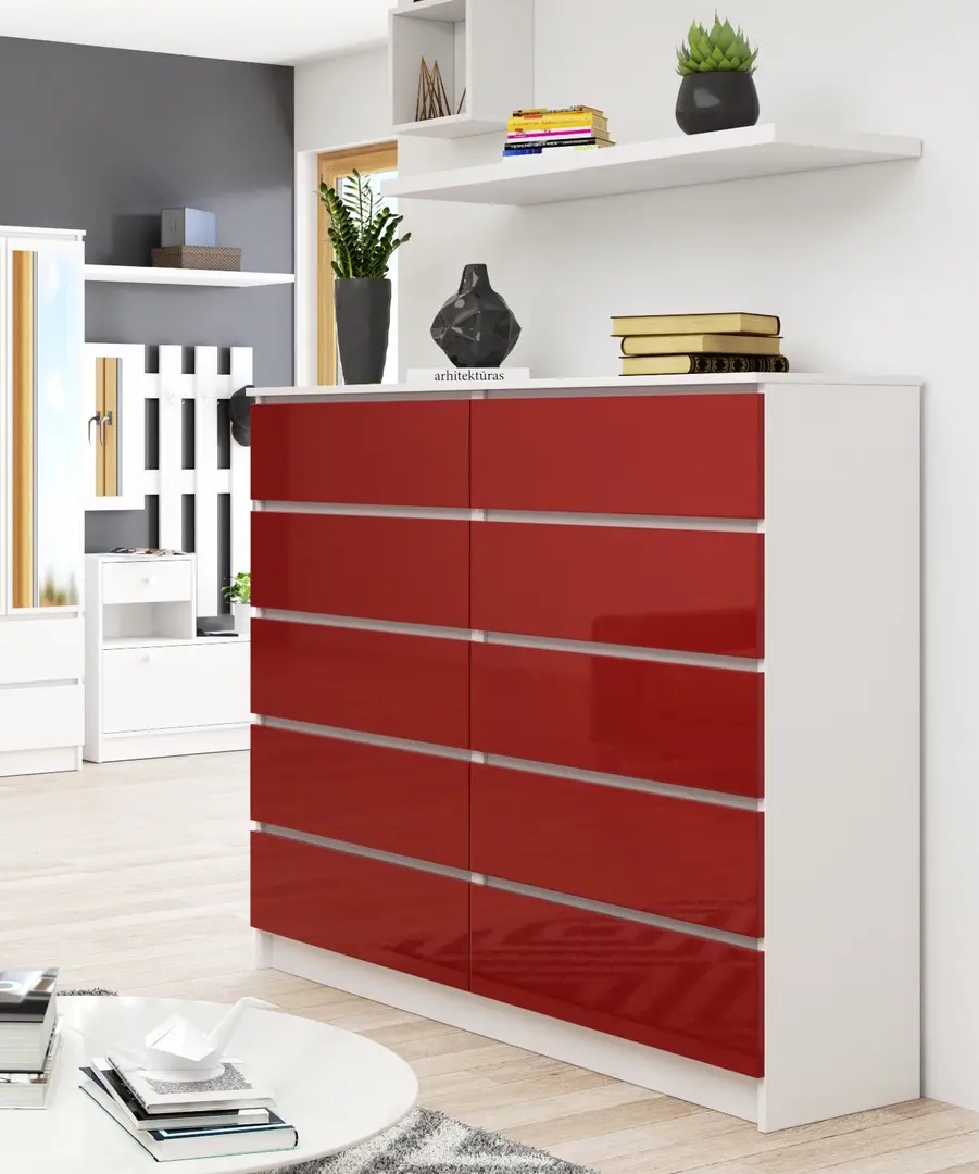 Comoda Akord K140 10SZ (White/Red Gloss)